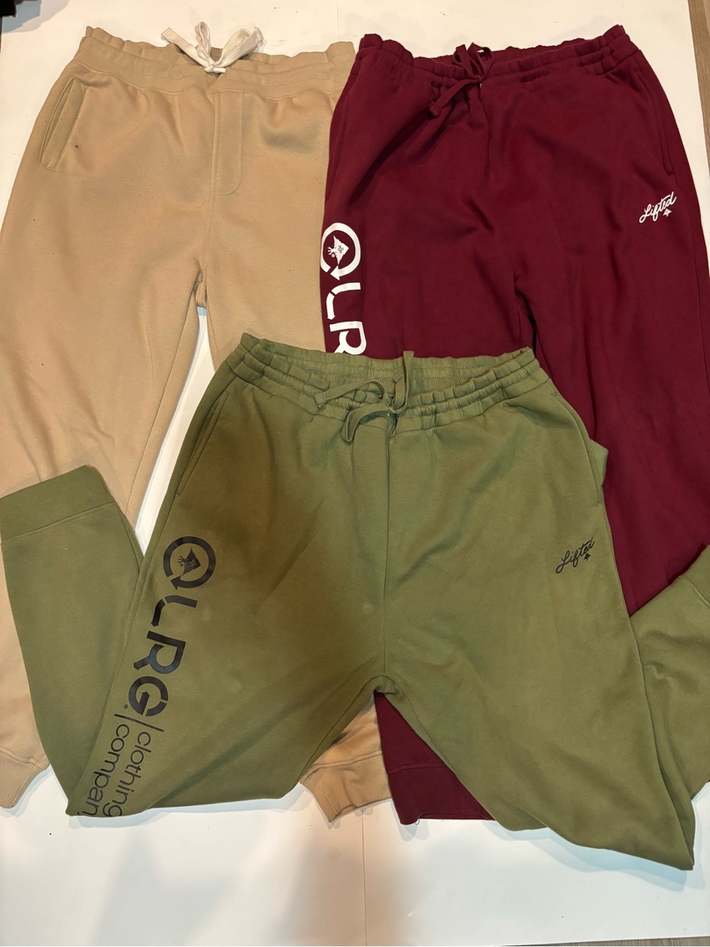 LRG & Essentials Men’s Sweatpants Lot 3 3XL Joggers Tan Green Burgundy